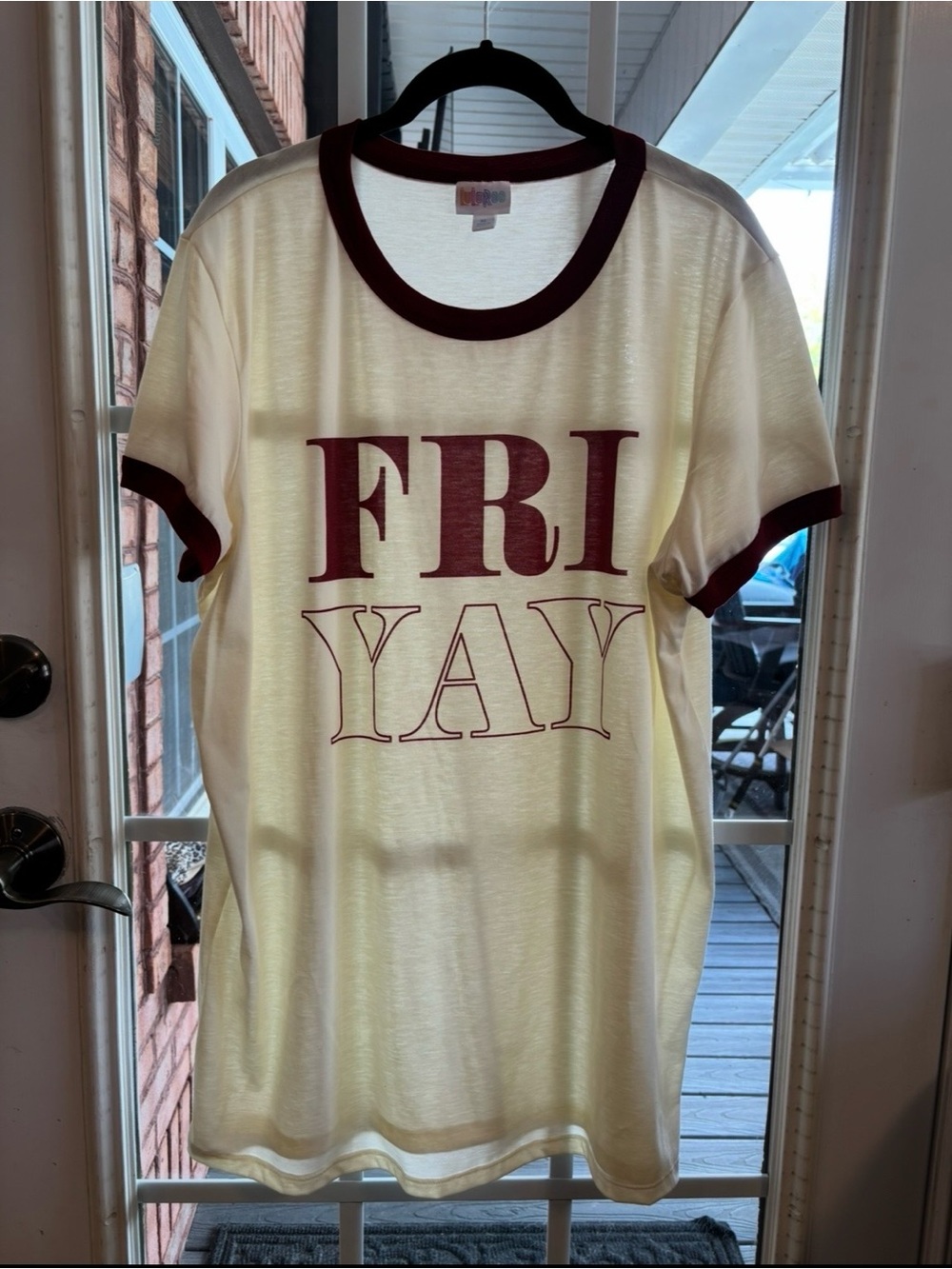 Lularoe NWOT XL FRI YAY Liv Maroon White Short Sleeve